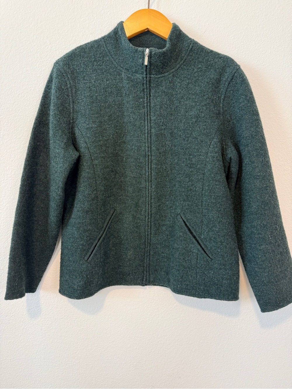 Vintage Wool Jacket Petite Medium Emerald Green Zip Up Sweater Coat